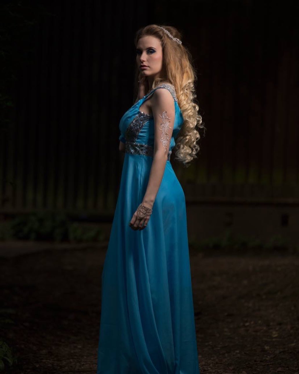 Omar Saleem Photography - Model in a blue Cinderella dress in a Moseley park
